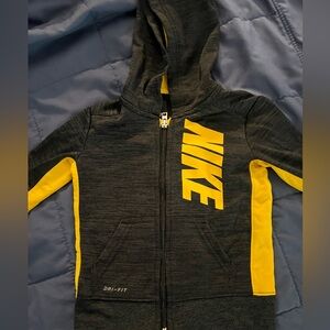 Nike Kids Black and Yellow Dri-Fit Hoodie
